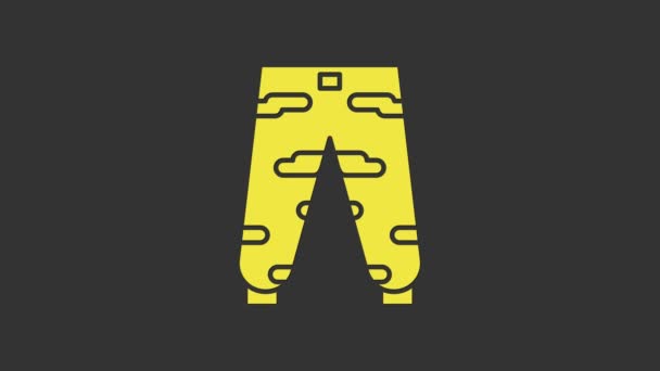 Amarelo Camuflagem calças de carga ícone isolado no fundo cinza. Animação gráfica em movimento de vídeo 4K — Vídeo de Stock