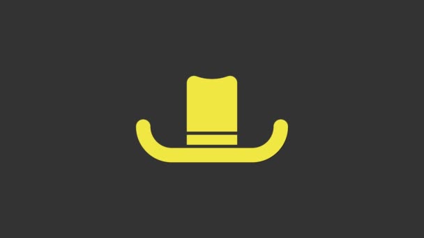 Sombrero Hombre Amarillo con icono de cinta aislado sobre fondo gris. Animación gráfica de vídeo 4K — Vídeo de stock