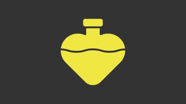 Yellow Bottle with love potion icon isolated on grey background. Valentines day symbol. 4K Video motion graphic animation — Stock Video