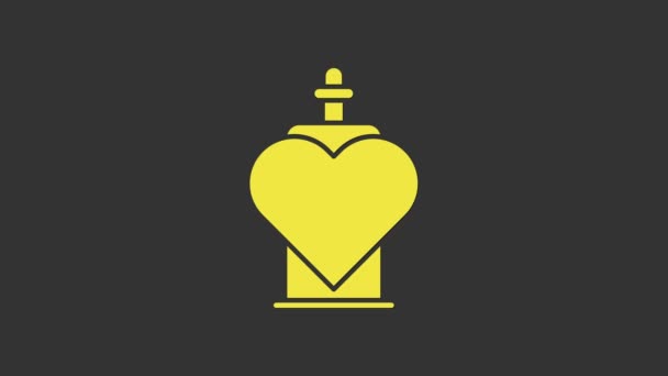 Bouteille jaune avec icône de potion d'amour isolée sur fond gris. Symbole de la Saint Valentin. Animation graphique de mouvement vidéo 4K — Video