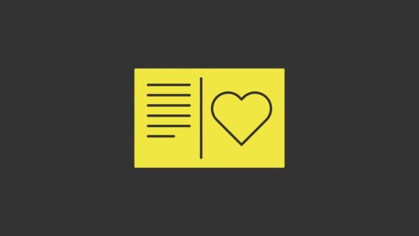 Yellow Ημέρα του Αγίου Βαλεντίνου φυλλάδιο με την καρδιά εικονίδιο απομονώνονται σε γκρι φόντο. Πρότυπο αφίσα εορτασμού για πρόσκληση ή ευχετήρια κάρτα. 4K Γραφική κίνηση κίνησης βίντεο — Αρχείο Βίντεο