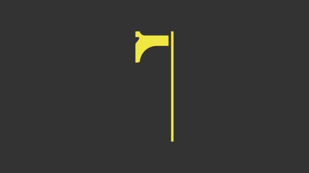 Yellow Medieval axe icon isolated on grey background. Battle axe, executioner axe. Medieval weapon. 4K Video motion graphic animation — Stock Video