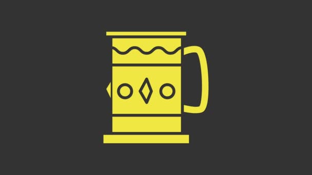 Yellow Wooden mug icon isolated on grey background. 4K Video motion graphic animation — Stock Video