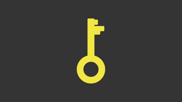 Icono amarillo de llave antigua aislado sobre fondo gris. Animación gráfica de vídeo 4K — Vídeos de Stock