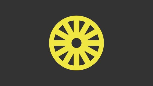 Żółty Stara drewniana ikona koła izolowana na szarym tle. 4K Animacja graficzna ruchu wideo — Wideo stockowe