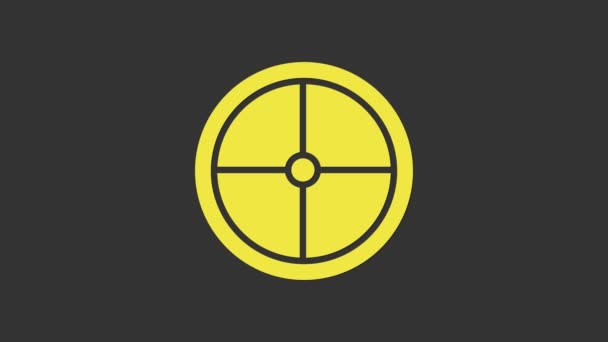 Ikon perisai kayu Bundar Kuning terisolasi pada latar belakang abu-abu. Keamanan, keamanan, perlindungan, privasi, konsep penjaga. Animasi grafis gerak Video 4K — Stok Video