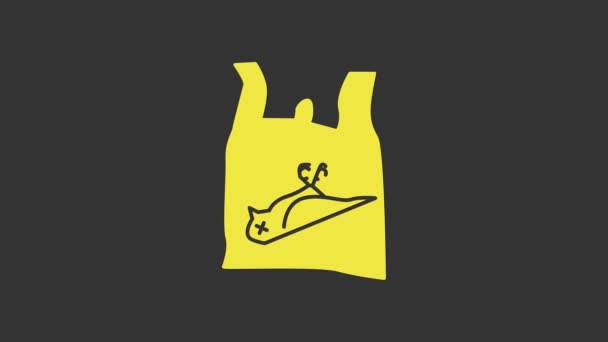 Κίτρινο Νεκρό πουλί, πλαστικό εικονίδιο που απομονώνεται σε γκρι φόντο. Στοιχείο των προβλημάτων ρύπανσης υπογράψει. 4K Γραφική κίνηση κίνησης βίντεο — Αρχείο Βίντεο