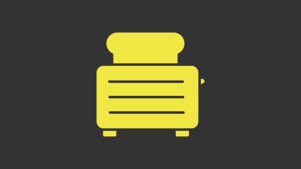 Tostadora amarilla con tostadas icono aislado sobre fondo gris. Animación gráfica de vídeo 4K — Vídeos de Stock