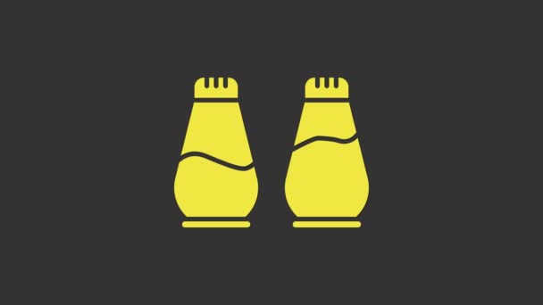 Żółta ikona soli i pieprzu odizolowana na szarym tle. Przyprawy do gotowania. 4K Animacja graficzna ruchu wideo — Wideo stockowe