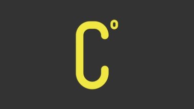 Sarı Celsius simgesi gri arkaplanda izole edildi. 4K Video hareketli grafik canlandırması