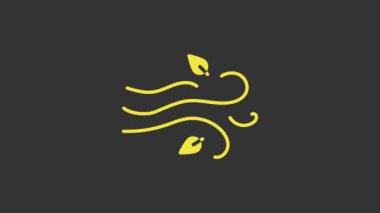 Sarı Rüzgar simgesi gri arkaplanda izole edildi. Rüzgarlı bir hava. 4K Video hareketli grafik canlandırması