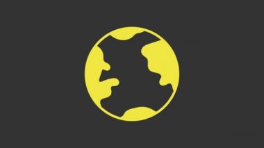 Sarı Dünya ikonu gri arkaplanda izole edildi. Dünya ya da Dünya işareti. Küresel internet sembolü. Geometrik şekiller. 4K Video hareketli grafik canlandırması