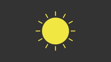 Sarı Güneş simgesi gri arkaplanda izole edildi. Yaz sembolü. Güneşli bir gün. 4K Video hareketli grafik canlandırması