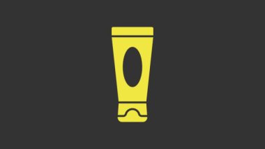 Sarı Krem ya da losyon kozmetik tüp ikonu gri arka planda izole edilmiş. Erkekler için vücut bakım ürünleri. 4K Video hareketli grafik canlandırması