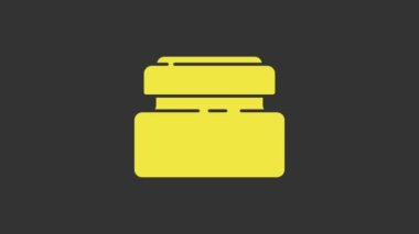 Sarı Krem ya da losyon kozmetik tüp ikonu gri arka planda izole edilmiş. Erkekler için vücut bakım ürünleri. 4K Video hareketli grafik canlandırması