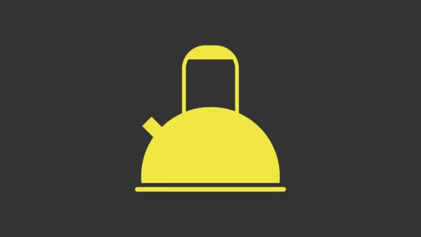 Yellow Kettle with handle icon isolated on grey background. Teapot icon. 4K Video motion graphic animation — Stock Video