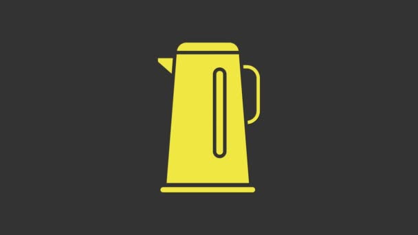Ceainic galben cu pictograma mâner izolat pe fundal gri. Pictograma ceainicului. 4K Animație grafică în mișcare video — Videoclip de stoc