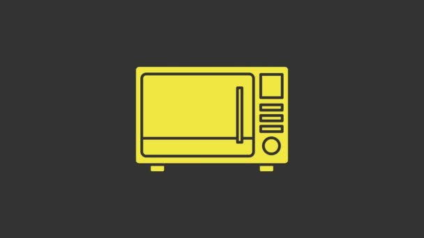 Icono del horno de microondas amarillo aislado sobre fondo gris. Icono de electrodomésticos. Animación gráfica de vídeo 4K — Vídeo de stock