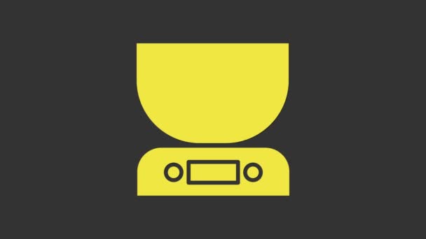 Icona delle bilance elettroniche gialle isolata su sfondo grigio. Apparecchiature di misura del peso. Animazione grafica 4K Video motion — Video Stock