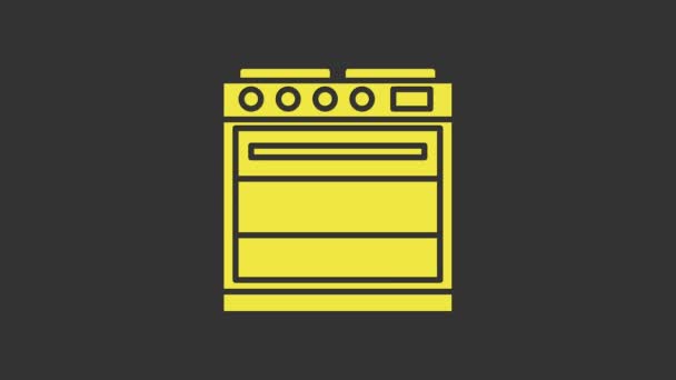 Icono del horno amarillo aislado sobre fondo gris. letrero horno de gas estufa. Animación gráfica de vídeo 4K — Vídeo de stock