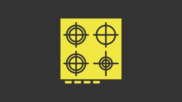 Gele gasfornuis pictogram geïsoleerd op grijze achtergrond. Een kookbord. Kookplaat met vier cirkelbranders. 4K Video motion grafische animatie — Stockvideo