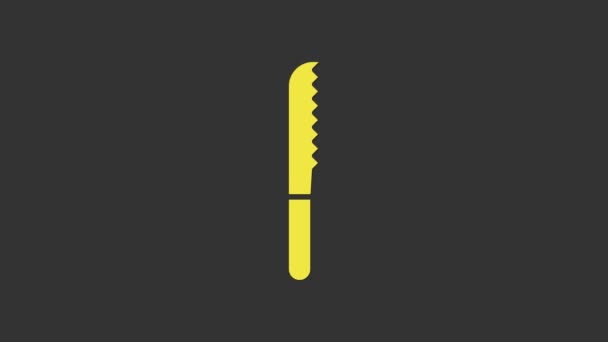 Icono de cuchillo de pan amarillo aislado sobre fondo gris. Símbolo de cubertería. Animación gráfica de vídeo 4K — Vídeo de stock