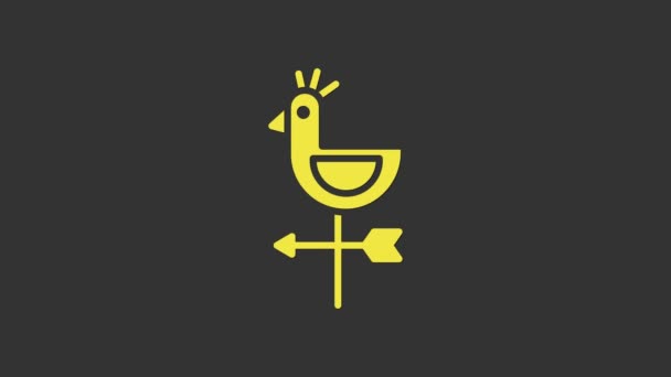 Yellow Rooster weather vane icon isolated on grey background. Weathercock sign. Windvane rooster. 4K Video motion graphic animation — Stock Video