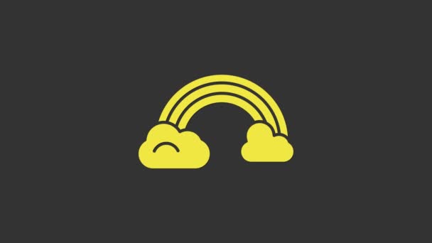 Gelber Regenbogen mit Wolkensymbol auf grauem Hintergrund. 4K Video Motion Grafik Animation — Stockvideo