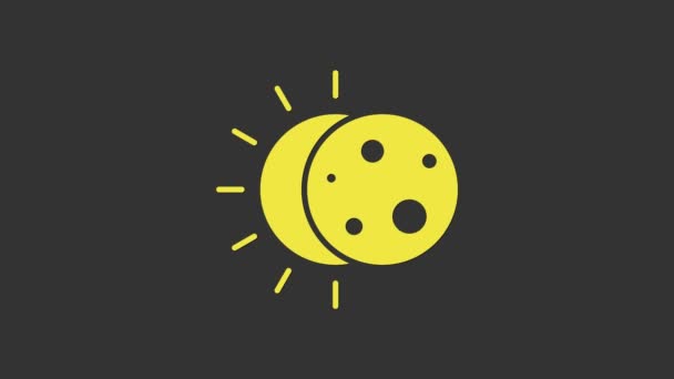 Gele Verduistering van de zon pictogram geïsoleerd op grijze achtergrond. Een totale sonar verduistering. 4K Video motion grafische animatie — Stockvideo