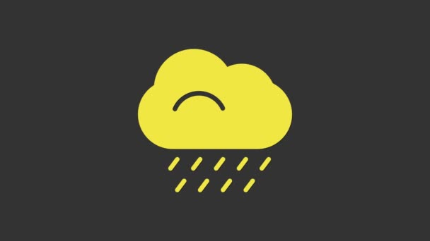 Nube amarilla con icono de lluvia aislado sobre fondo gris. precipitación de nubes de lluvia con gotas de lluvia. Animación gráfica de vídeo 4K — Vídeos de Stock