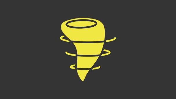 Ikona žlutého tornáda izolovaná na šedém pozadí. Grafická animace pohybu videa 4K — Stock video