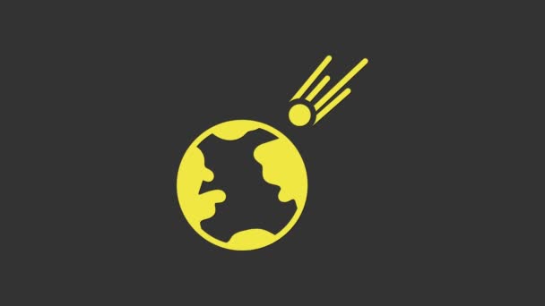 Cometa Amarelo caindo ícone rápido isolado no fundo cinza. Animação gráfica em movimento de vídeo 4K — Vídeo de Stock