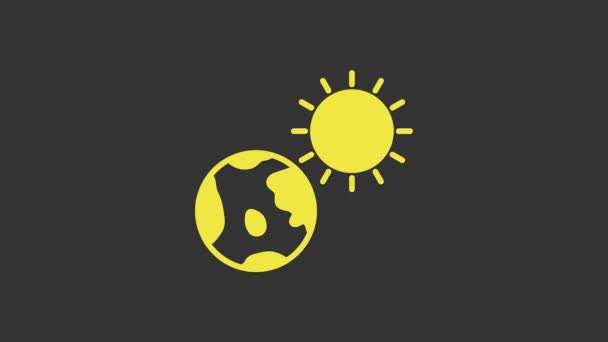 Yellow Earth globe and sun icon isolated on grey background. World or Earth sign. Global internet symbol. Geometric shapes. 4K Video motion graphic animation — Stock Video