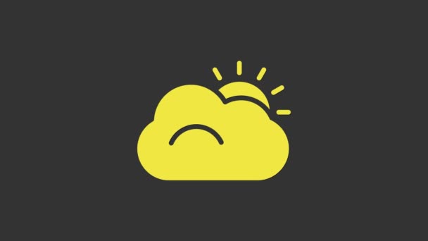 노란 태양 과 구름 날씨 아이콘은 회색 배경에서 분리되었습니다. 4K 비디오 모션 그래픽 애니메이션 — 비디오