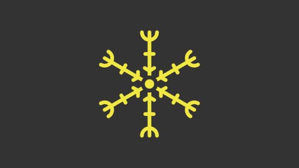 Icona fiocco di neve giallo isolato su sfondo grigio. Animazione grafica 4K Video motion — Video Stock