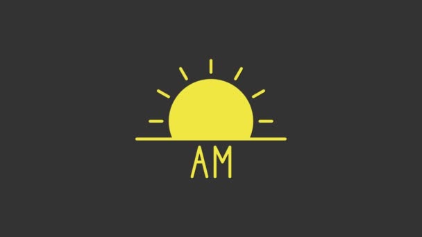 Sárga Napfelkelte ikon elszigetelt szürke háttérrel. 4K Videó mozgás grafikus animáció