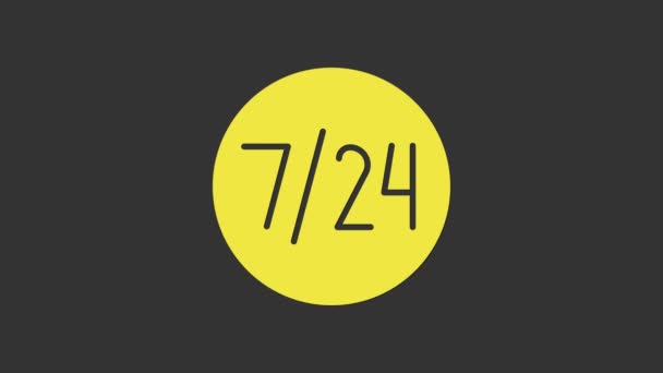 Orologio giallo icona 24 ore isolato su sfondo grigio. Icona ciclica tutto il giorno. 24 ore di servizio simbolo. Animazione grafica 4K Video motion — Video Stock