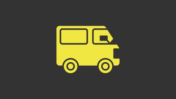 Camión de carga Yellow Delivery icono del vehículo aislado sobre fondo gris. Animación gráfica de vídeo 4K — Vídeos de Stock