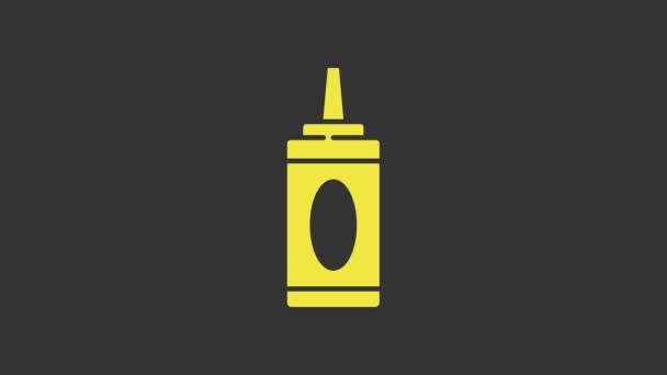 灰色の背景に隔離されたシャンプーアイコンの黄色のボトル。4Kビデオモーショングラフィックアニメーション — ストック動画