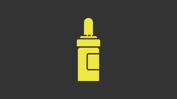 Barba amarela e bigodes cuidados ícone garrafa de óleo isolado no fundo cinza. Garrafa de vidro com pipeta. Animação gráfica em movimento de vídeo 4K — Vídeo de Stock