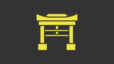 Sarı Japon Kapı simgesi gri arkaplanda izole edildi. Torii kapı işareti. Geleneksel Japon klasik geçit sembolü. 4K Video hareketli grafik canlandırması