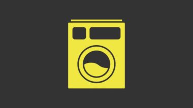 Sarı Yıkama simgesi gri arkaplanda izole edildi. Çamaşır makinesi simgesi. Çamaşır makinesi, çamaşır makinesi. Ev aletleri sembolü. 4K Video hareketli grafik canlandırması