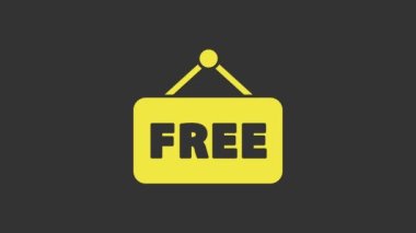 Sarı Fiyat etiketi ve gri arkaplanda izole edilmiş ücretsiz simge. Rozet fiyatına. Reklam etiketi indirimi. 4K Video hareketli grafik canlandırması