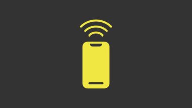 Sarı kablosuz akıllı telefon simgesi gri arkaplanda izole edildi. 4K Video hareketli grafik canlandırması