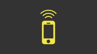 Sarı kablosuz akıllı telefon simgesi gri arkaplanda izole edildi. 4K Video hareketli grafik canlandırması