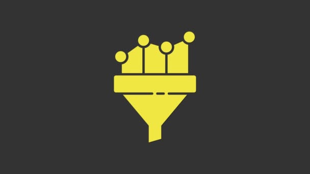 Embudo de ventas amarillo con gráfico para el icono de marketing y startup aislado sobre fondo gris. Plantilla infográfica. Animación gráfica de vídeo 4K — Vídeos de Stock