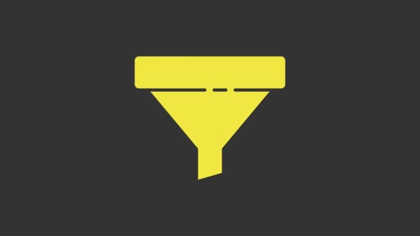 Желтая воронка продаж со стрелками для маркетинга и бизнес-значок на сером фоне. Инфографический шаблон. Видеографическая анимация 4K — стоковое видео