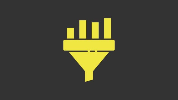 Żółty lejek sprzedaży z wykresem dla marketingu i rozpoczynania działalności gospodarczej ikona izolowana na szarym tle. Szablon infograficzny. 4K Animacja graficzna ruchu wideo — Wideo stockowe