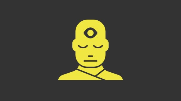 Hombre Amarillo con icono del tercer ojo aislado sobre fondo gris. El concepto de meditación, visión de la energía, aura. Animación gráfica de vídeo 4K — Vídeo de stock