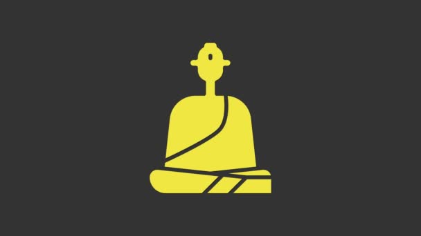 Monje budista amarillo con túnicas sentado en icono de meditación aislado sobre fondo gris. Animación gráfica de vídeo 4K — Vídeos de Stock